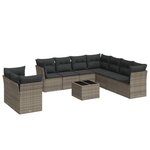 vidaXL Salon de jardin avec coussins 10 Pièces gris résine tressée