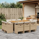 vidaXL Ensemble à manger de jardin et coussins 11 Pièces beige poly rotin