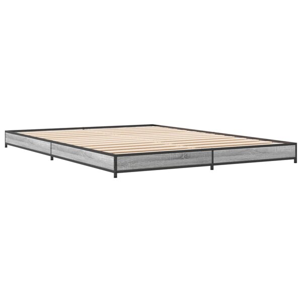 vidaXL Cadre de lit sonoma gris 150x200 cm bois d'ingénierie et métal