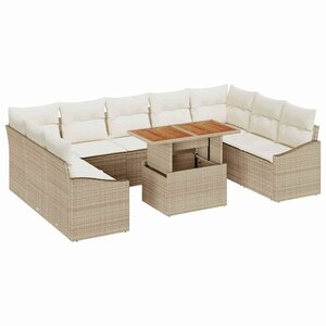 vidaXL Ensemble de canapé de jardin 10 Pièces Beige Poly rotin