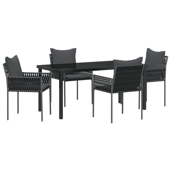 vidaXL Ensemble de 5 pièces de salle à manger de jardin avec coussins noir en rotin poly