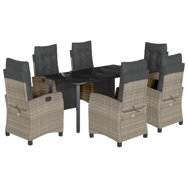 vidaXL Ensemble à manger de jardin et coussins 7 Pièces gris clair rotin