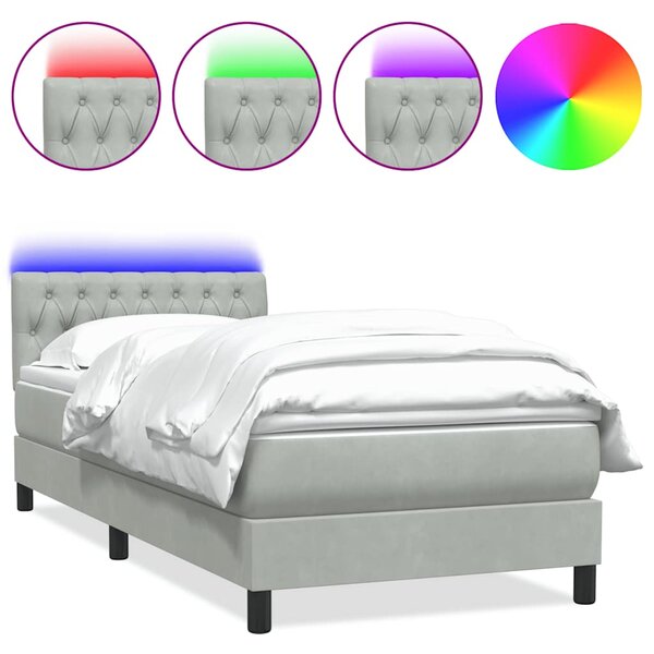 vidaXL Sommier à lattes de lit et matelas et LED gris clair 80x220 cm velours