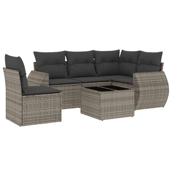 vidaXL Salon de jardin 6 Pièces avec coussins gris résine tressée