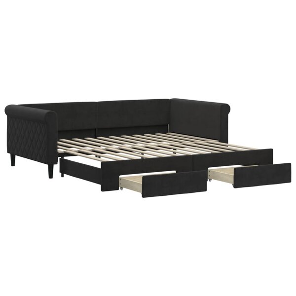 vidaXL Lit de jour avec gigogne et tiroirs sans matelas noir 100x200cm