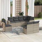vidaXL Salon de jardin 8 Pièces avec coussins gris clair résine tressée