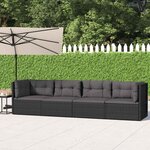 vidaXL Salon de jardin 4 Pièces avec coussins Noir Résine tressée