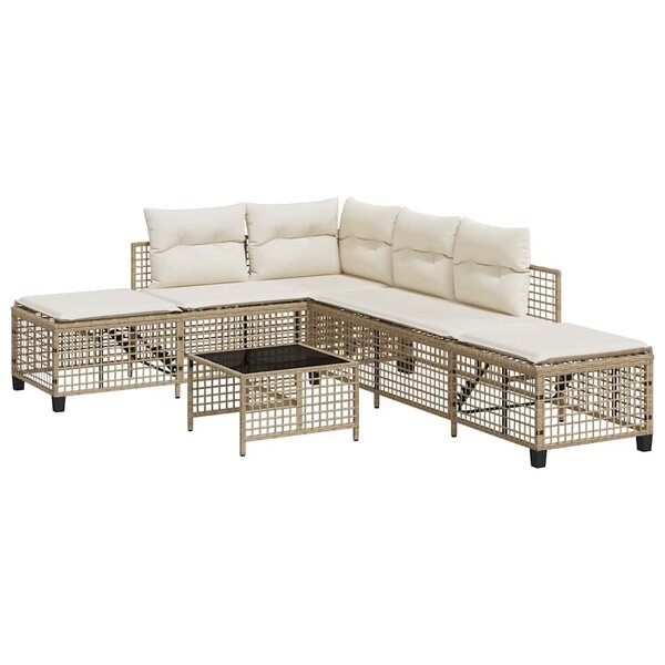 vidaXL Salon de jardin d'angle avec coussins 3Pièces beige résine tressée