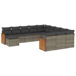 vidaXL Salon de jardin avec coussins 12 Pièces gris résine tressée