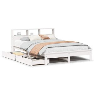vidaXL Lit bibliothèque sans matelas blanc 150x200 cm bois pin massif