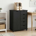vidaXL Cabinet roulant 63 5 x 39 x 79 cm Bois de Pin Massif Noir