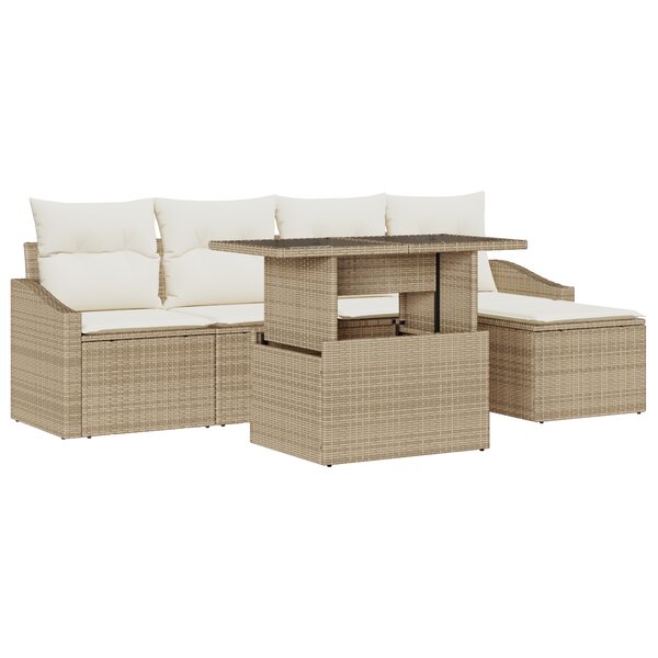 vidaXL Set de canapé de jardin 6 pièces avec coussins beige en poly rattan