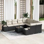 vidaXL Ensemble de canapé de jardin avec coussin 9 Pièces Noir et Crème