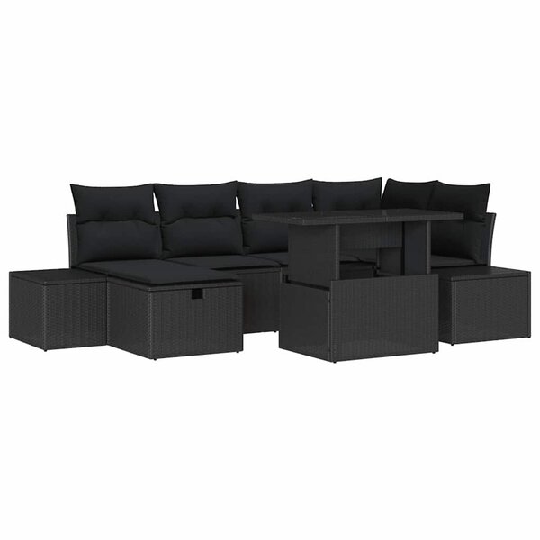 vidaXL Ensemble de canapé de jardin 7 Pièces Noir polyrotin