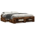 vidaXL Cadre de lit sans matelas chêne fumé 135x190 cm bois ingénierie