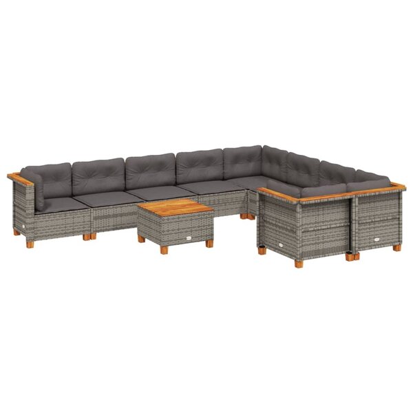 vidaXL Salon de jardin avec coussins 10 Pièces gris résine tressée
