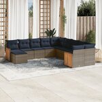 vidaXL Salon de jardin 11 Pièces avec coussins gris résine tressée