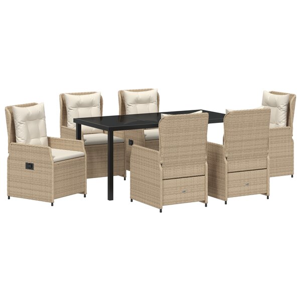 vidaXL Ensemble de Salle à Manger de Jardin 7 Pièces Beige Poly Rattan