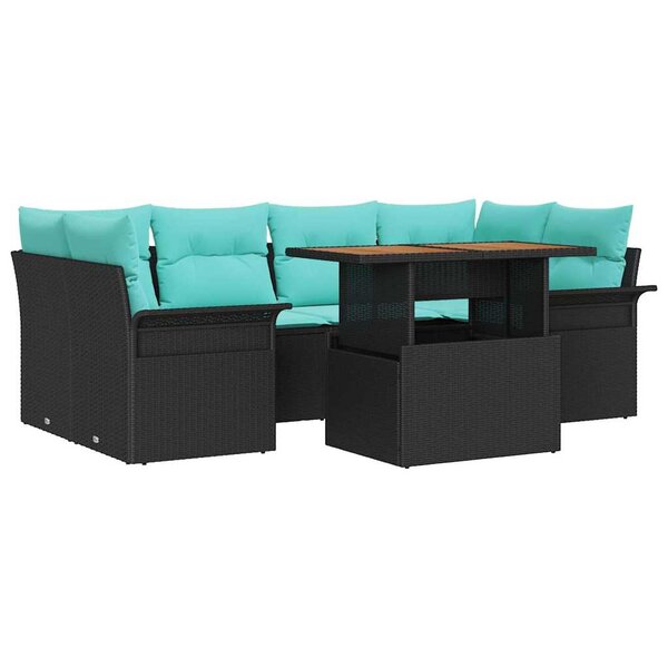 vidaXL Ensemble de canapé de jardin 7 Pièces Noir Poly rotin