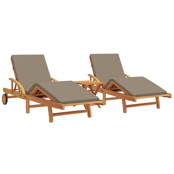 vidaXL Transats 2 Pièces avec coussins et table Taupe en bois massif d'acacia
