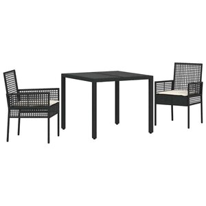 vidaXL Ensemble de salle à manger pour jardin 3 Pièces Noir Poly rotin