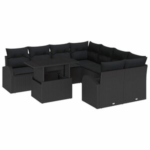 vidaXL Ensemble de Canapés avec coussin 9 Pièces Noir polyrotin