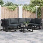 vidaXL Ensemble de canapé de jardin avec coussin 7 Pièces Noir Aluminium