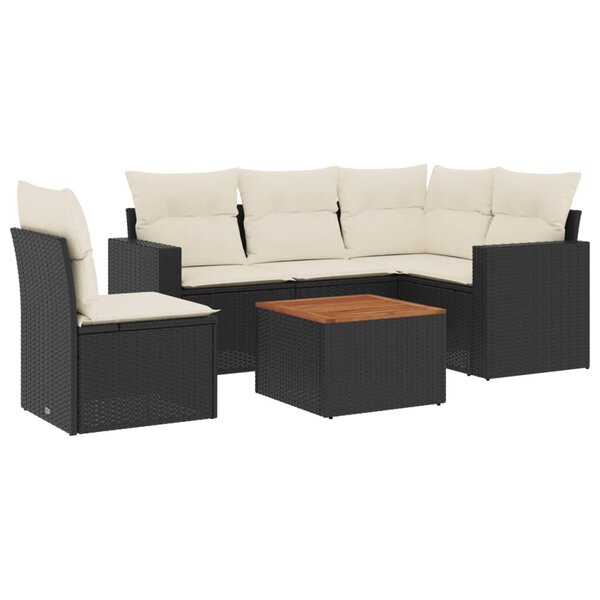 vidaXL Salon de jardin 6 Pièces avec coussins noir résine tressée