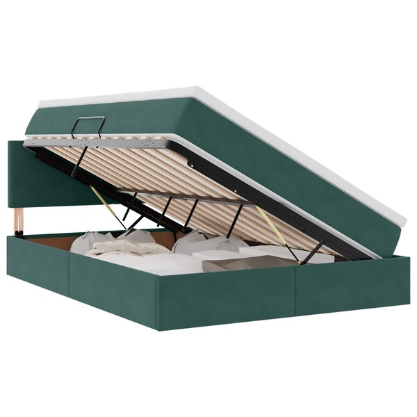 vidaXL Lit de Rangement avec matelas Vert foncé 140 x 200 cm Velours