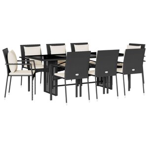 vidaXL Ensemble à manger de jardin 9Pièces coussins noir résine tressée
