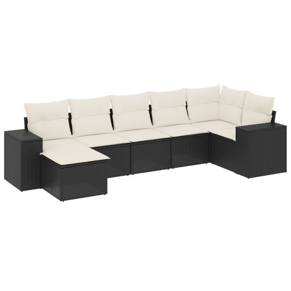 vidaXL Salon de jardin 7 Pièces avec coussins noir résine tressée