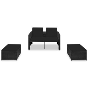 vidaXL Salon de jardin 3 Pièces avec coussins Résine tressée Noir