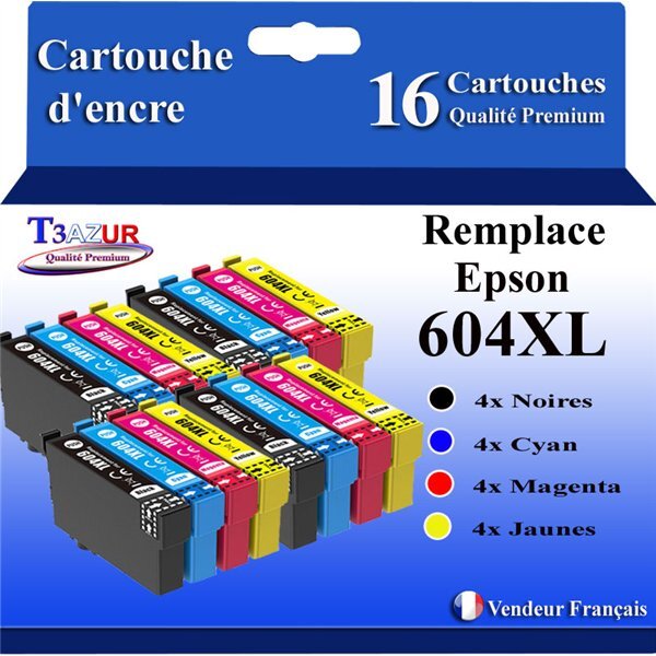 16x Cartouches compatibles avec Epson 604 XL pour Epson Expression Home XP-2200 XP-2205 XP-4200 XP-4205 XP-3200 XP-3205 Workforce WF-2930 WF-2950 WF-2910 WF-2930DWF