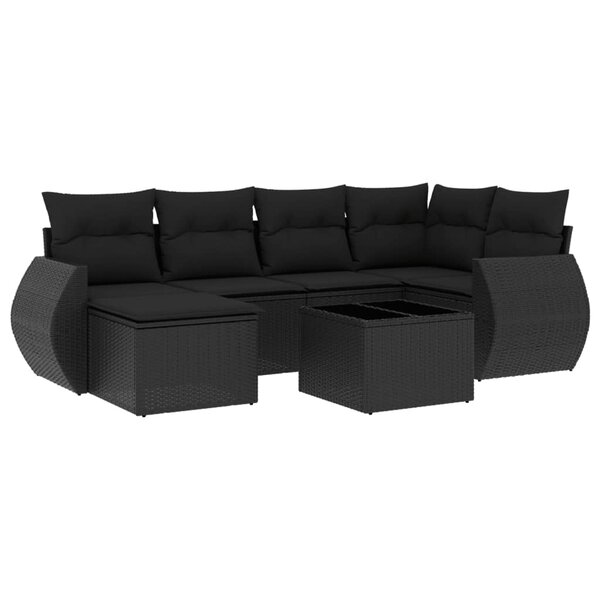 vidaXL Salon de jardin 7 Pièces avec coussins noir résine tressée