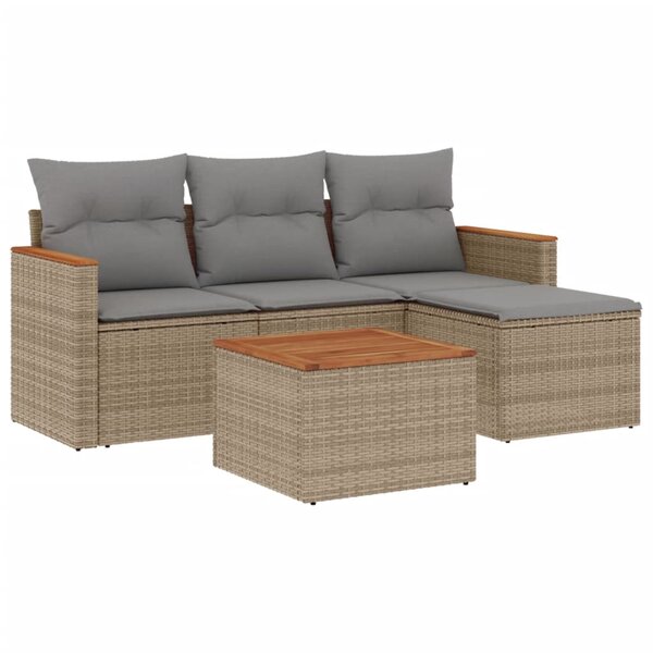 vidaXL Salon de jardin avec coussins 5Pièces mélange beige résine tressée