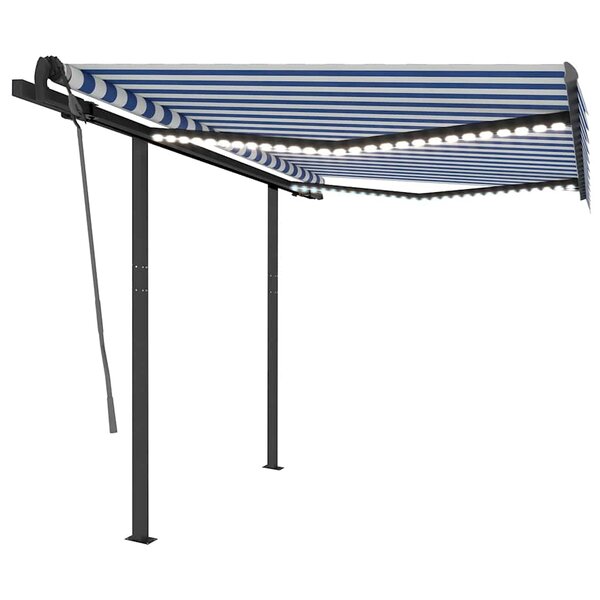 vidaXL Auvent manuel rétractable avec LED 3 5x2 5 m Bleu et blanc