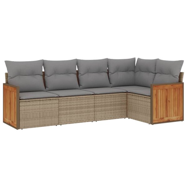 vidaXL Salon de jardin avec coussins 5 Pièces beige résine tressée