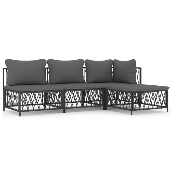Salon de jardin meuble d'extérieur ensemble de mobilier avec coussins 4 pièces anthracite acier 02_0018293
