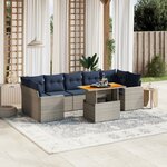 vidaXL Salon de jardin 8 Pièces avec coussins gris résine tressée