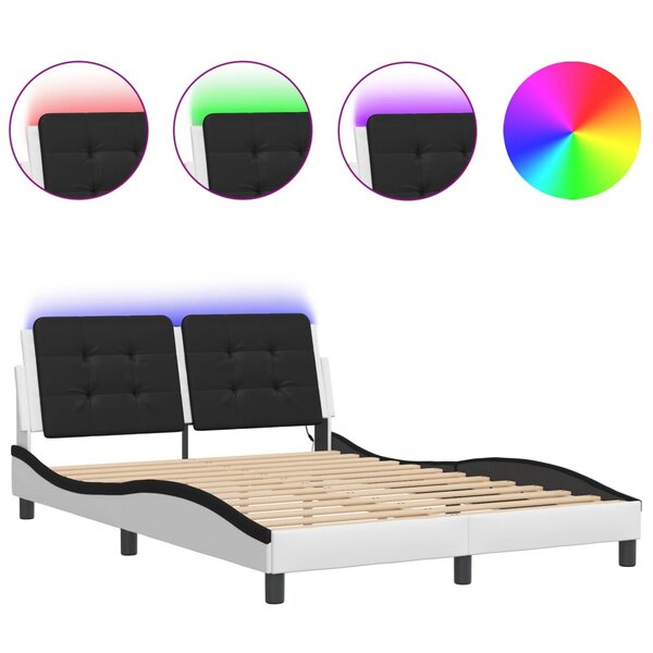 vidaXL Cadre de lit avec LED sans matelas Zadar blanc et noir 140x200 cm