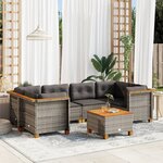 vidaXL Salon de jardin avec coussins 7 Pièces gris résine tressée