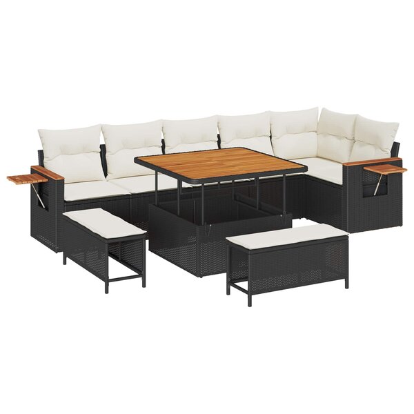 vidaXL Ensemble de canapé de jardin 9 Pièces Noir polyrotin