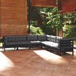 vidaXL Salon de jardin 7 Pièces avec coussins Noir Bois de pin massif