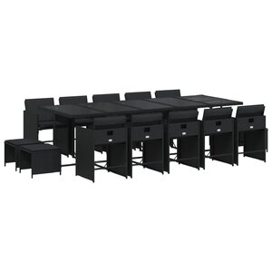 vidaXL Ensemble à manger de jardin 15 Pièces coussins noir résine tressée