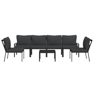Salon de jardin meuble d'extérieur ensemble de mobilier 7 pièces avec coussins gris bambou acier 02_0017181