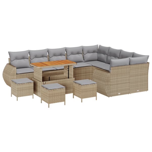 Ensemble de 13 pièces de canapé de jardin avec coussins beige en polyrotin acacia