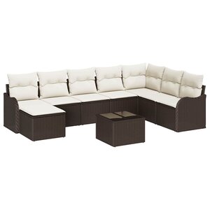 vidaXL Ensemble de canapé de jardin 9 Pièces Marron et blanc Poly rotin