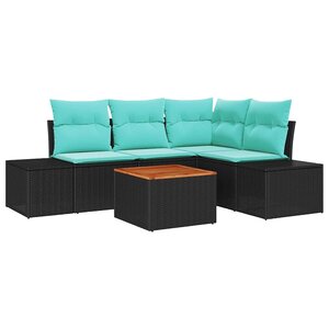 vidaXL Ensemble de canapé de jardin 5 Pièces Noir et turquoise