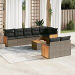 vidaXL Salon de jardin 9 Pièces avec coussins gris résine tressée