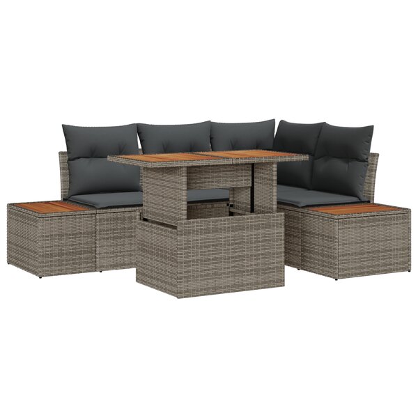 vidaXL Ensemble de repas de jardin de 5 pièces avec coussins gris en poly rattan
